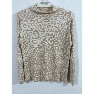 J.McLaughlin Women's Tan Leopard Print Mock Neck Long Sleeve Top - M